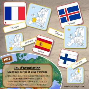 Jeu d’association – Drapeaux, Cartes et Pays d’Europe