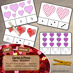 Cartes à pince – Dénombrement – Coeurs – Illustrations